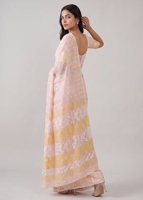 Pink Jamdani Cotton Saree Without Blouse Piece