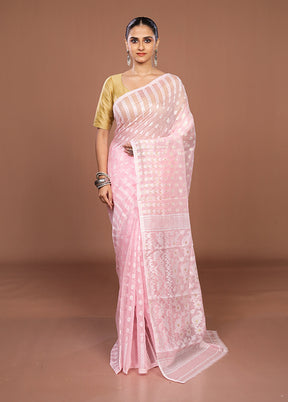 Pink Jamdani Cotton Saree Without Blouse Piece