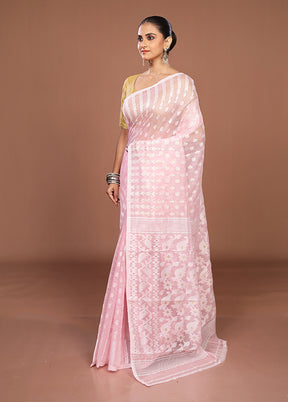 Pink Jamdani Cotton Saree Without Blouse Piece
