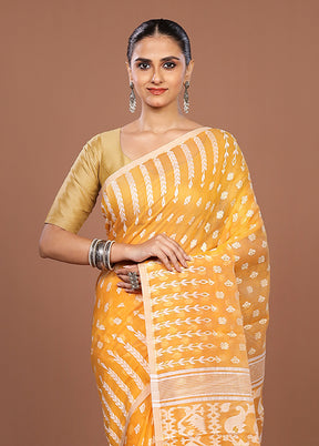 Yellow Jamdani Cotton Saree Without Blouse Piece