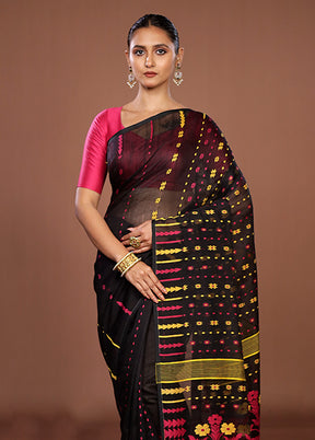 Black Jamdani Cotton Saree Without Blouse Piece