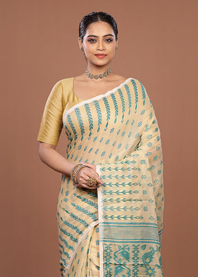 Cream Jamdani Cotton Saree Without Blouse Piece