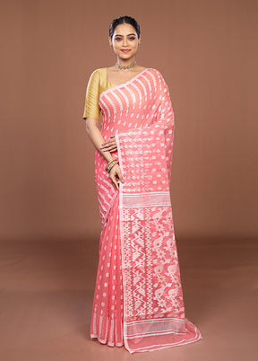 Pink Jamdani Cotton Saree Without Blouse Piece