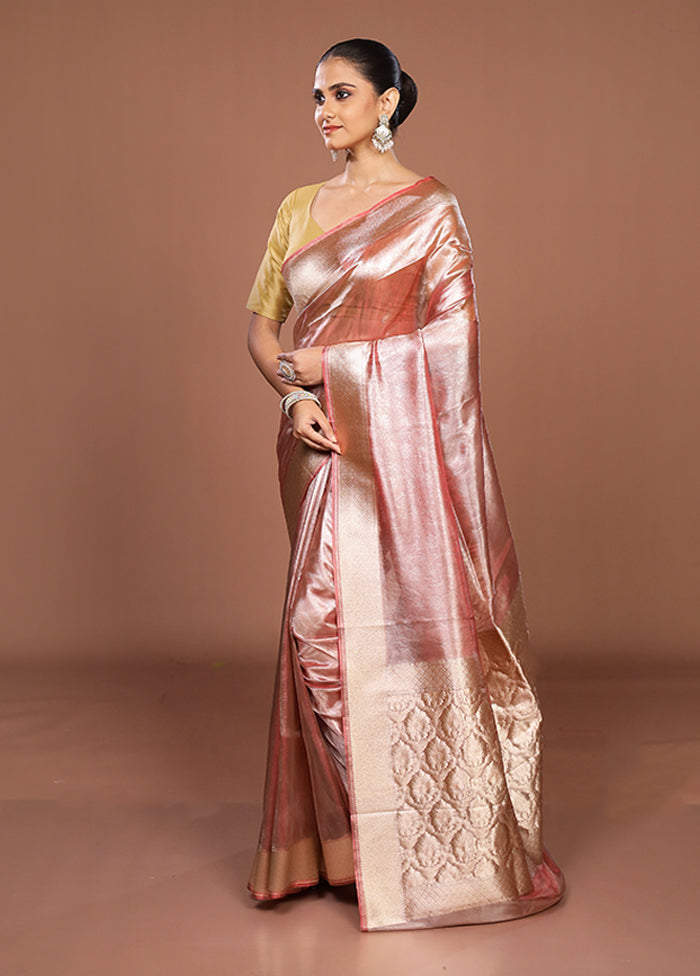 Pink Tissue Silk Saree With Blouse Piece