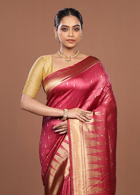 Pink Dupion Silk Saree With Blouse Piece