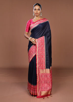 Blue Dupion Silk Saree With Blouse Piece
