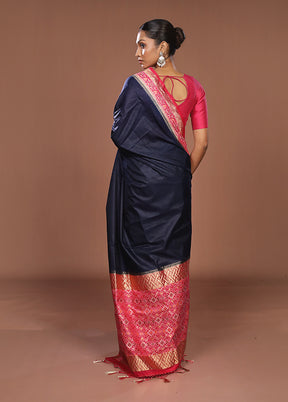 Blue Dupion Silk Saree With Blouse Piece