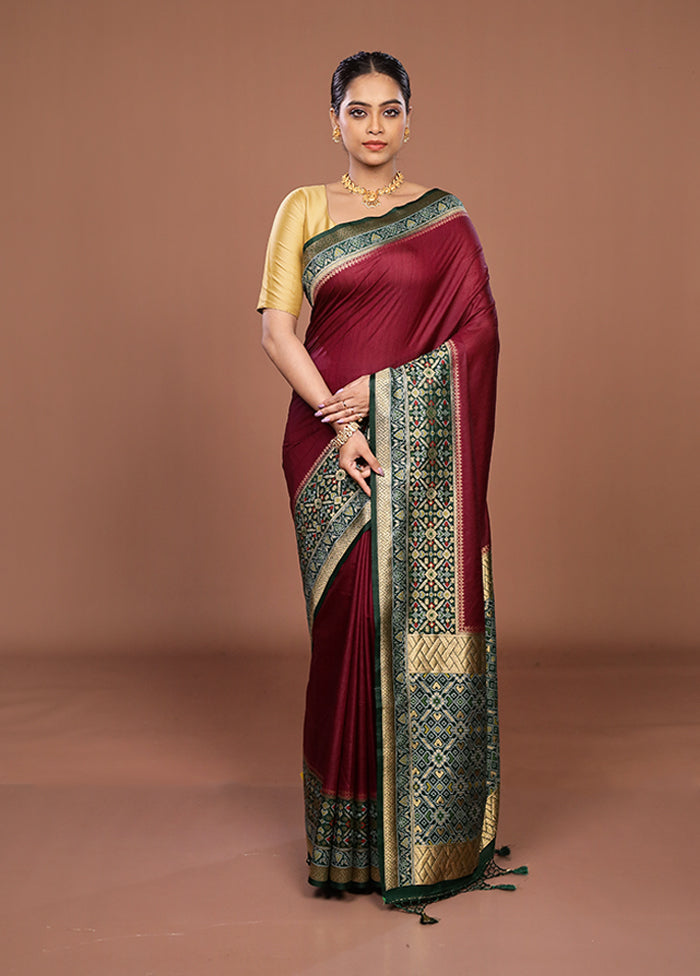 Maroon Dupion Silk Saree With Blouse Piece