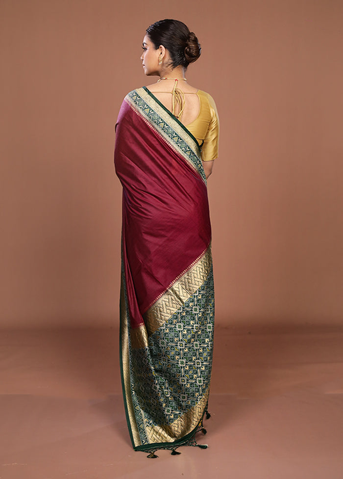 Maroon Dupion Silk Saree With Blouse Piece