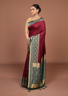 Maroon Dupion Silk Saree With Blouse Piece