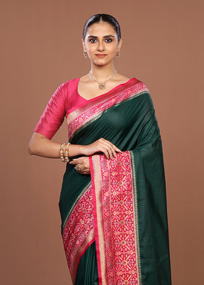 Green Dupion Silk Saree With Blouse Piece