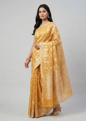 Yellow Kora Silk Saree With Blouse Piece