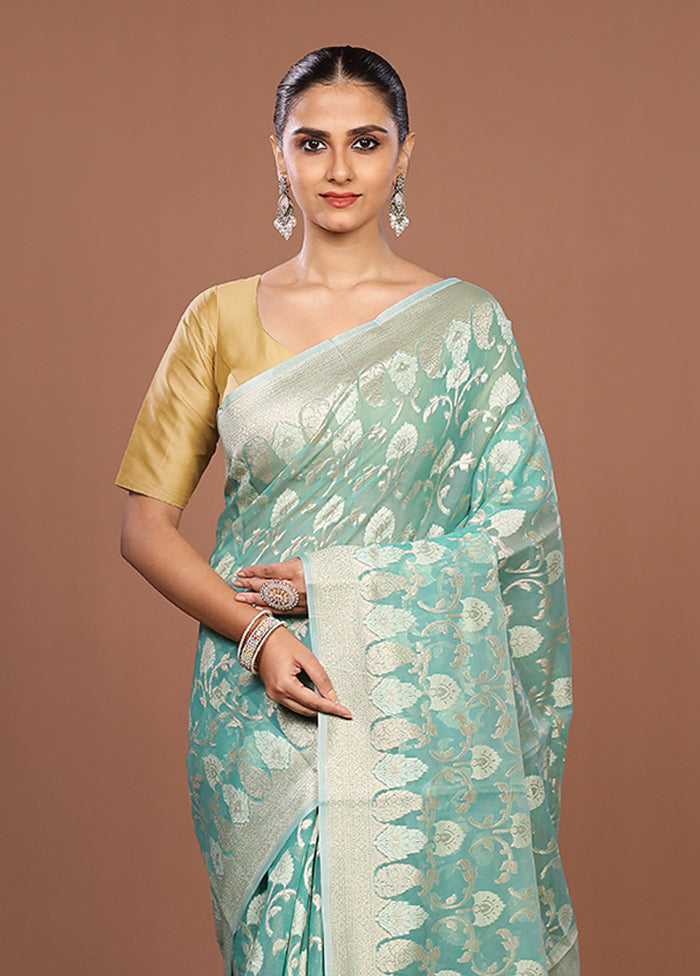 Green Kora Silk Saree With Blouse Piece
