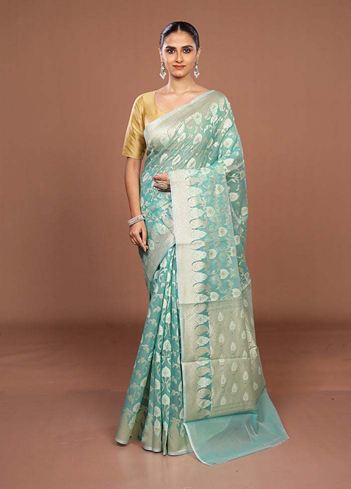 Green Kora Silk Saree With Blouse Piece