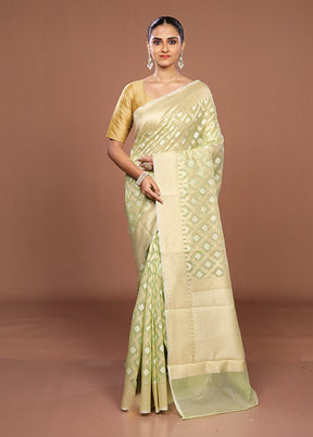 Green Kora Silk Saree With Blouse Piece