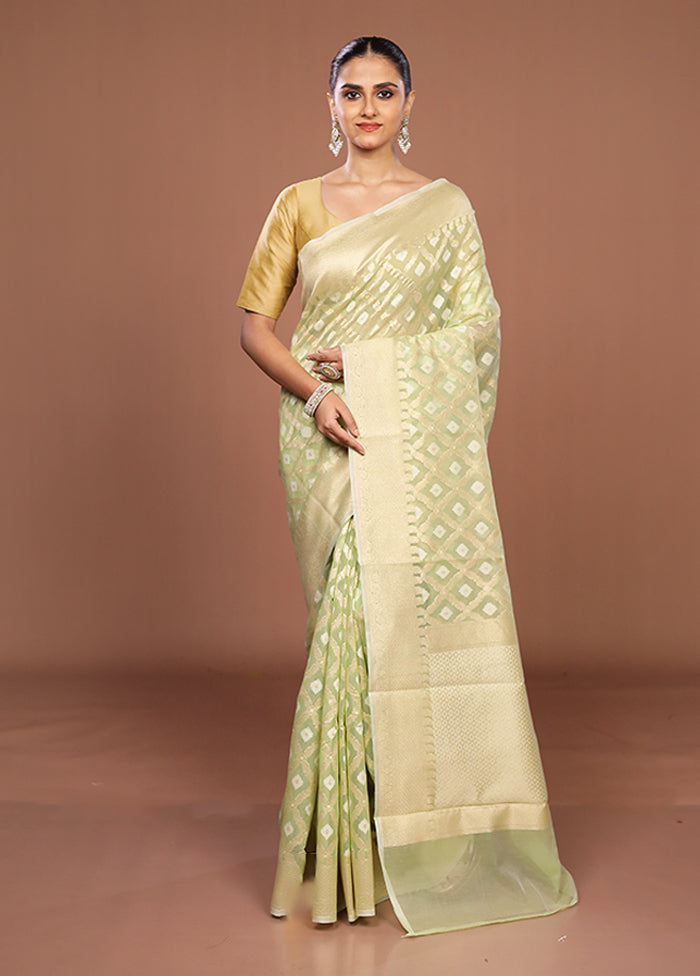 Green Kora Silk Saree With Blouse Piece