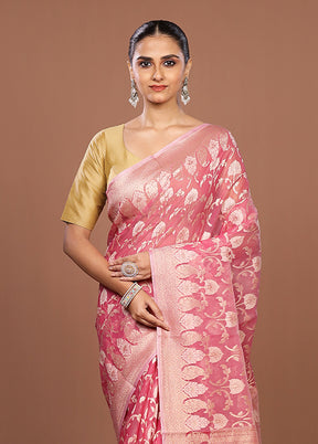 Pink Kora Silk Saree With Blouse Piece