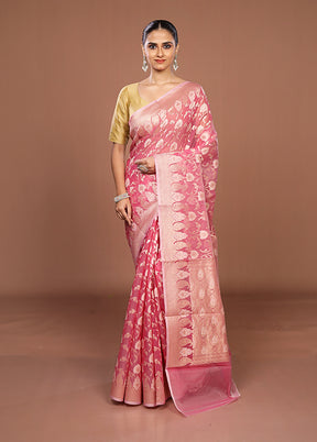 Pink Kora Silk Saree With Blouse Piece