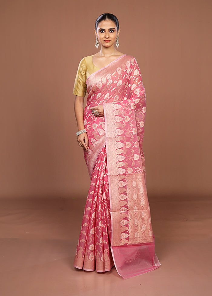 Pink Kora Silk Saree With Blouse Piece