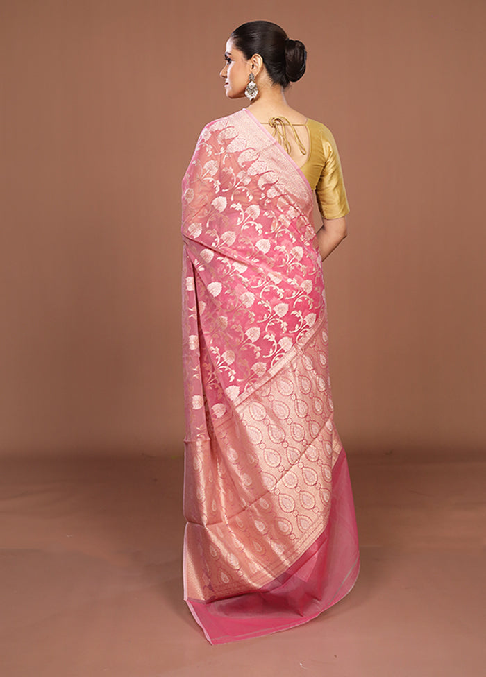 Pink Kora Silk Saree With Blouse Piece