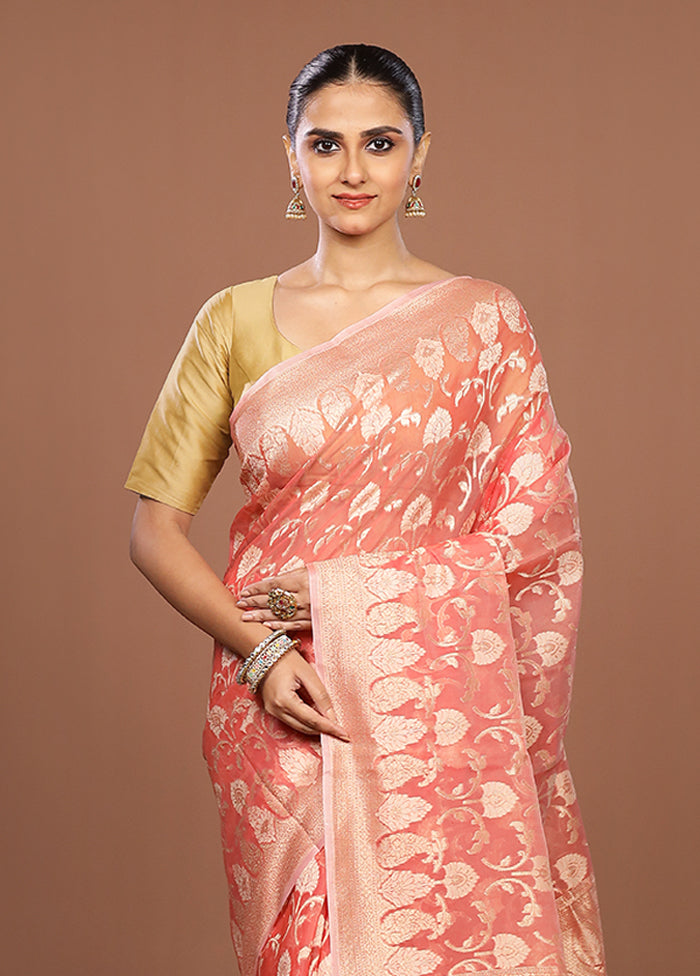Pink Kora Silk Saree With Blouse Piece