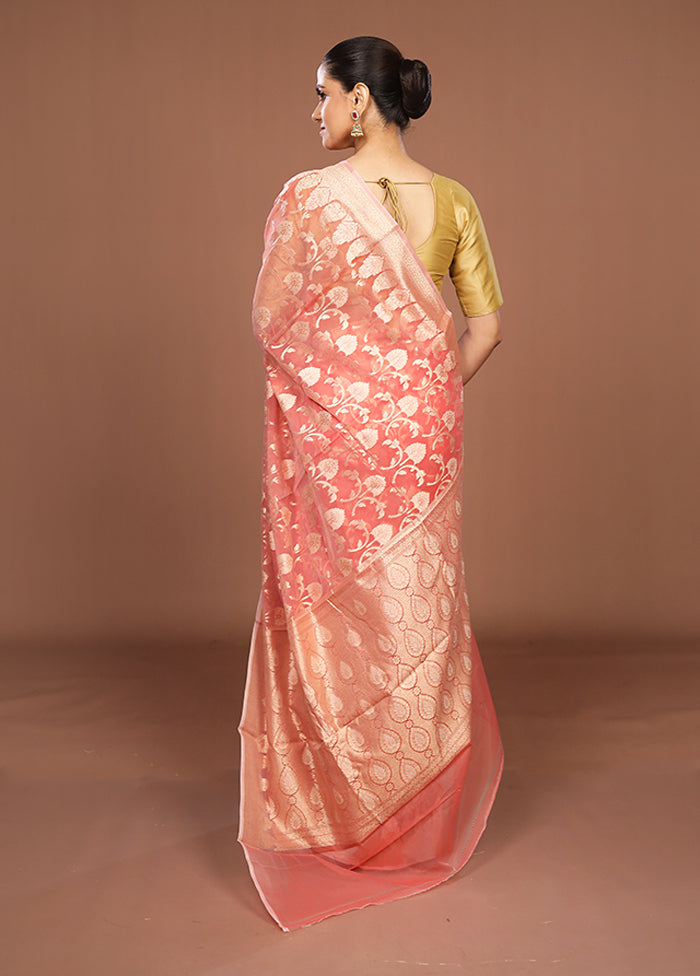 Pink Kora Silk Saree With Blouse Piece