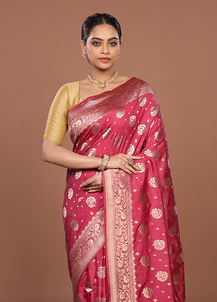 Pink Dupion Silk Saree With Blouse Piece