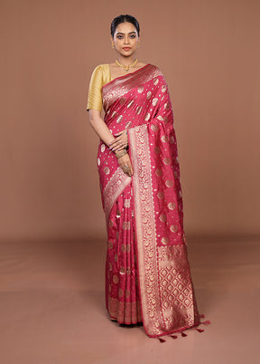 Pink Dupion Silk Saree With Blouse Piece