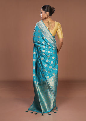 Blue Dupion Silk Saree With Blouse Piece