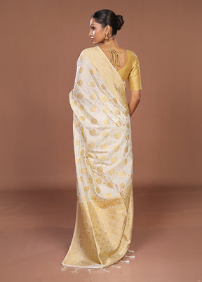 White Dupion Silk Saree With Blouse Piece