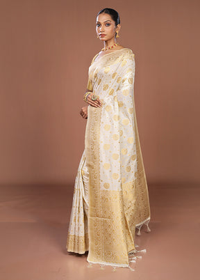 White Dupion Silk Saree With Blouse Piece