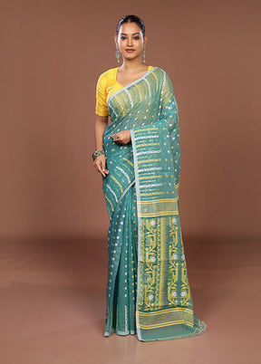 Green Jamdani Cotton Saree Without Blouse Piece