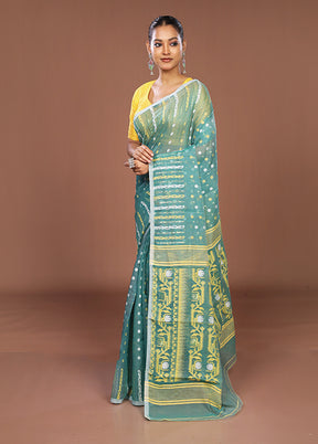 Green Jamdani Cotton Saree Without Blouse Piece