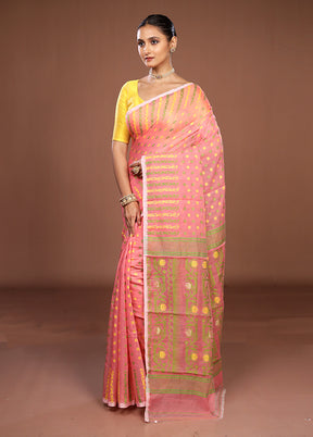 Pink Jamdani Cotton Saree Without Blouse Piece