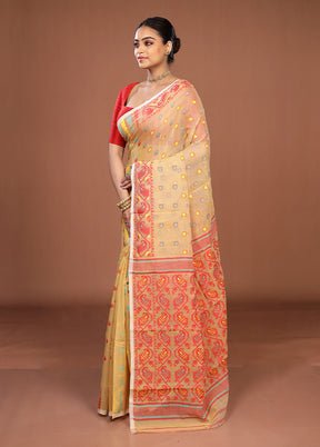 Cream Jamdani Cotton Saree Without Blouse Piece