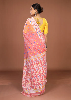 Pink Jamdani Cotton Saree Without Blouse Piece