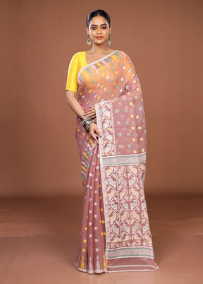 Purple Jamdani Cotton Saree Without Blouse Piece