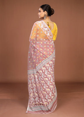 Purple Jamdani Cotton Saree Without Blouse Piece