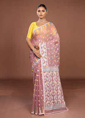 Purple Jamdani Cotton Saree Without Blouse Piece