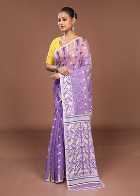 Purple Jamdani Cotton Saree Without Blouse Piece