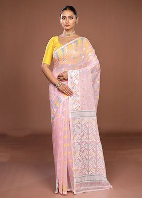 Pink Jamdani Cotton Saree Without Blouse Piece