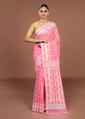 Pink Jamdani Cotton Saree Without Blouse Piece