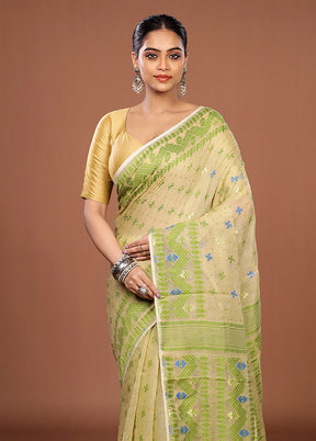 Yellow Jamdani Cotton Saree Without Blouse Piece