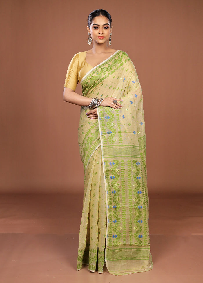 Yellow Jamdani Cotton Saree Without Blouse Piece
