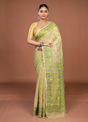 Yellow Jamdani Cotton Saree Without Blouse Piece