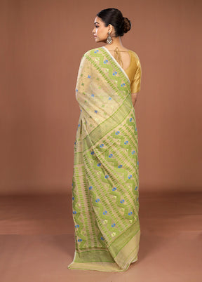Yellow Jamdani Cotton Saree Without Blouse Piece