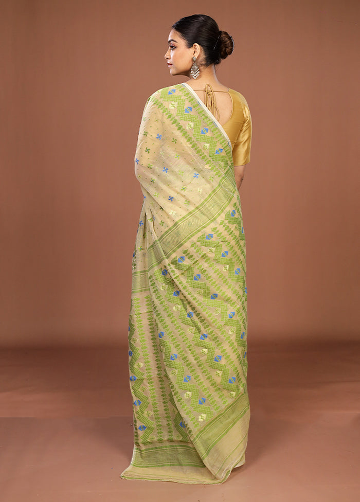 Yellow Jamdani Cotton Saree Without Blouse Piece