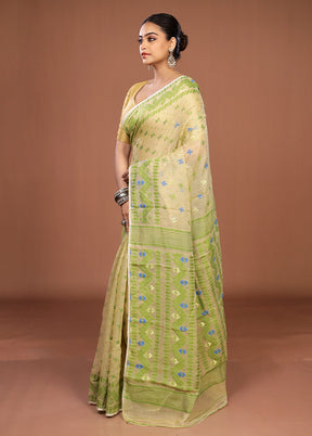 Yellow Jamdani Cotton Saree Without Blouse Piece