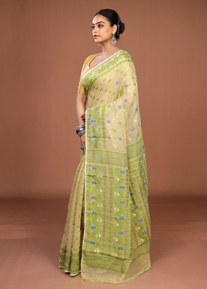 Yellow Jamdani Cotton Saree Without Blouse Piece