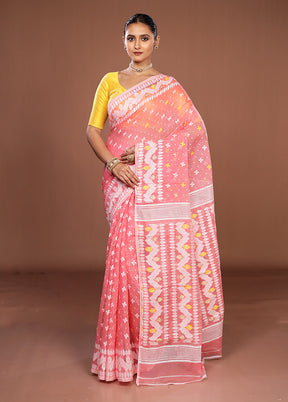 Pink Jamdani Cotton Saree Without Blouse Piece